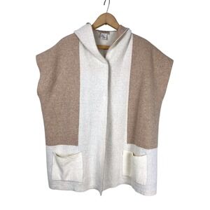 Note di Anita Hooded Poncho Vest Wool Cashmere Colorblock Made in Italy OS